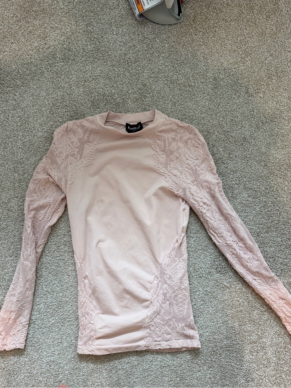 Bebe Long Sleeve Lace Inset Top - Blush Pink